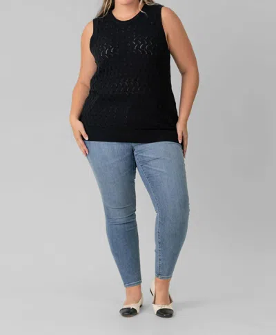 Minnie Rose Cotton Cashmere Pointelle Tank Top - Plus In Black