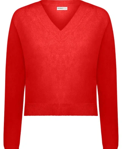 Minnie Rose Cotton Cashmere Raglan Long Sleeve V-neck Sweater In Red