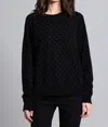 Minnie Rose Cotton Cashmere Relaxed Frayed With Studs In Black In Black