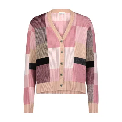 Minnie Rose Cotton Cashmere Ribbed Plaited V-neck Cardigan In Pink