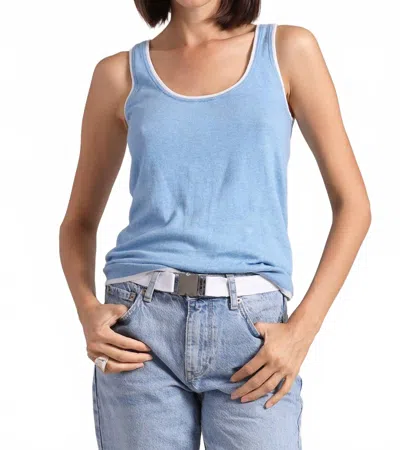 Minnie Rose Cotton Cashmere Scoop Neck Tank Top In Celestial/white In Blue