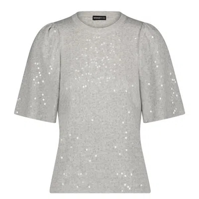 Minnie Rose Cotton Cashmere Sequin Flared Short Sleeve Top In Gray