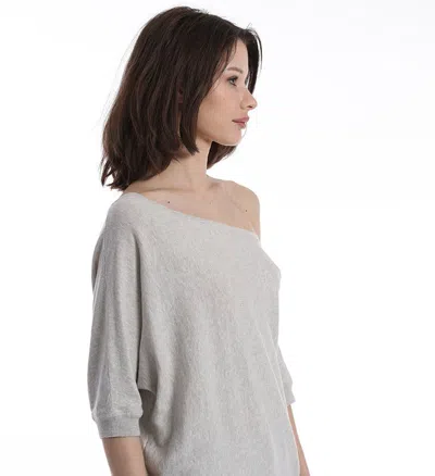 Minnie Rose Cotton Cashmere Short Sleeve Off The Shoulder Top In Gray