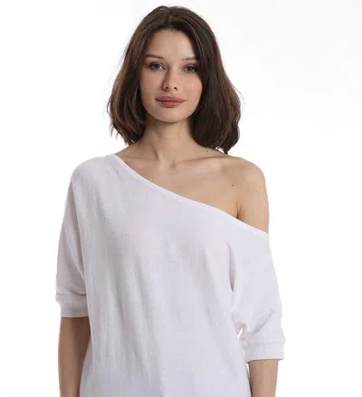 Minnie Rose Cotton Cashmere Short Sleeve Off The Shoulder Top In White