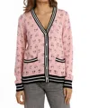 Minnie Rose Cotton Cashmere Sport Print Cardi In Pink Bellini In Multi