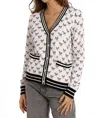 Minnie Rose Cotton Cashmere Sport Print Cardigan In White In White