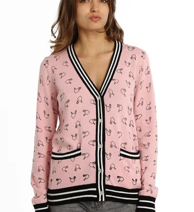 Minnie Rose Cotton Cashmere Sport Print Cardigan In Pink