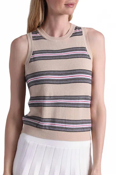 Minnie Rose Cotton Cashmere Striped Crew Neck Tank Top In Brown Sugar Combo In Multi