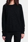 Minnie Rose Cotton Cashmere Studded Sweater In Black In Black