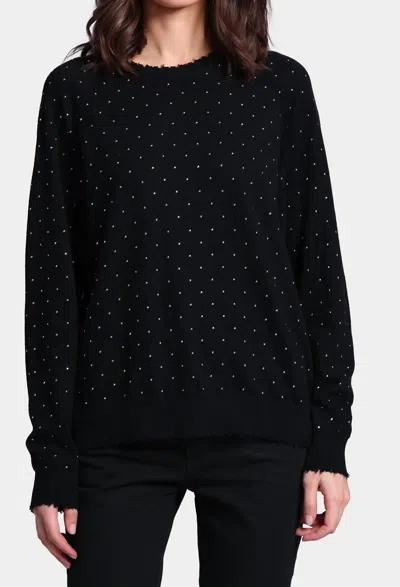 Minnie Rose Cotton Cashmere Studded Sweater In Black