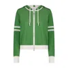 Minnie Rose Cotton Cashmere Two-tone Mesh Zip Hoodie In Green
