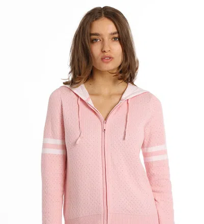Minnie Rose Cotton Cashmere Two-tone Mesh Zip Hoodie In Pink