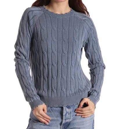 Minnie Rose Cotton Distressed Cable Crew In Stonewash In Gray