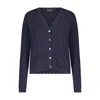 Minnie Rose Cotton Frayed Cable Cardigan In Blue