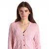 Minnie Rose Cotton Frayed Cable Cardigan In Pink