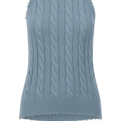 Minnie Rose Cotton Frayed Cable Tank In Blue