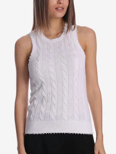 Minnie Rose Cotton Frayed Tank Top In White