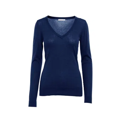 Minnie Rose Cotton Long Sleeve Overlapping V-neck Sweater In Blue