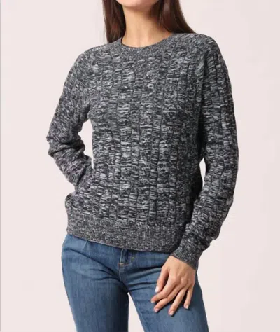 Minnie Rose Cotton Marled Cable Crew Top In Navy/white In Gray