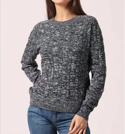 Minnie Rose Cotton Marled Cable Crew Top In Navy/white In Gray