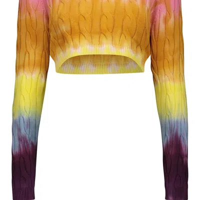 Minnie Rose Cotton Ombre Dip Dye Cable Cropped Top In Multi