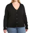 Minnie Rose Cotton Plus Frayed Cable Cardigan In Black