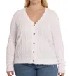 Minnie Rose Cotton Plus Frayed Cable Cardigan In White