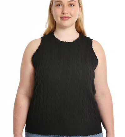Minnie Rose Cotton Plus Frayed Cable Tank In Black