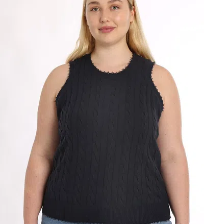 Minnie Rose Cotton Plus Frayed Cable Tank In Black