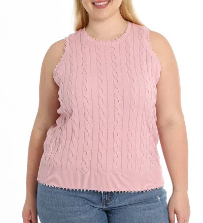Minnie Rose Cotton Plus Frayed Cable Tank In Pink