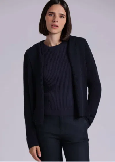 Minnie Rose Cotton Shaker Hooded Flyaway Cardigan In Navy In Blue