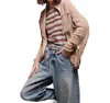 Minnie Rose Cotton Shaker Mock Neck Zip Up Fringe Jacket In Brown Sugar In Brown