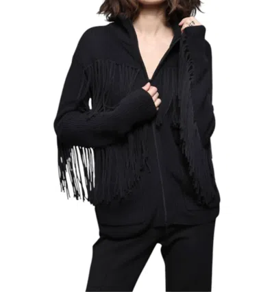 Minnie Rose Cotton Shaker Mock Neck Zip Up Jacket In Black
