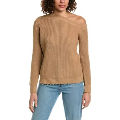 Minnie Rose Cotton Shaker Off-the-shoulder Sweater Top In Brown Sugar