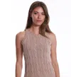Minnie Rose Cotton Stone Wash Distressed Cable Tank In Brown