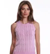 Minnie Rose Cotton Stone Wash Distressed Cable Tank In Pink