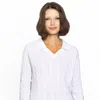 Minnie Rose Cotton V Neck Cable Pullover With Collar In White