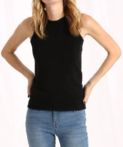Minnie Rose Cotton/cashmere Frayed Knit Tank Top In Black