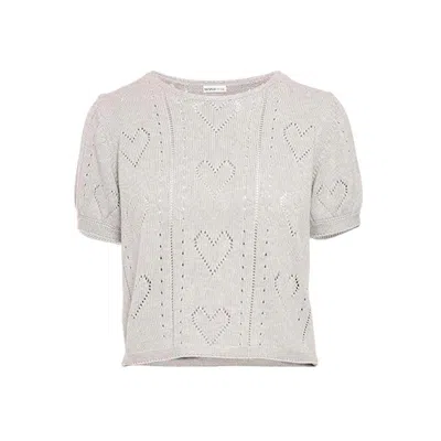 Minnie Rose Cotton/cashmere Ss Pointelle Crew Sweater In Silver Shadow In Gray