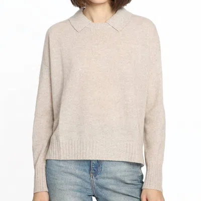 Minnie Rose Crew Neck Pullover With Collar In Ecru In Brown