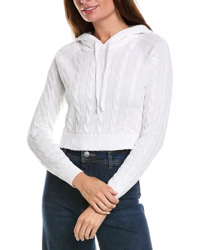 Minnie Rose Cropped Frayed Cable Cashmere-blend Hoodie In White