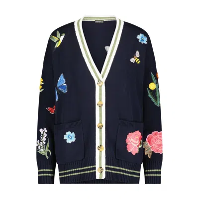 Minnie Rose Cttncash Oversized Cardi With Patches In Blue