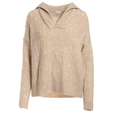 Minnie Rose Cuddle Cable Half Zip Pullover In Wheat In Brown