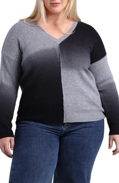 Minnie Rose Plus Size Dip-dye Cashmere Pullover In Grey Shadow/black
