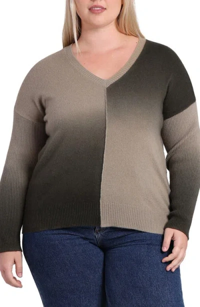 Minnie Rose Plus Size Dip-dye Cashmere Pullover In Olive/army