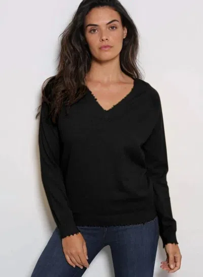 Minnie Rose Embellished Vneck Sweater In Black