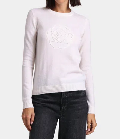 Minnie Rose Embossed Rose Logo Crew Sweater In White