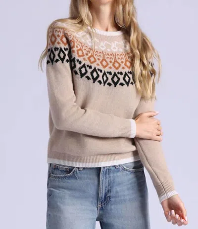 Minnie Rose Fair Isle Crew Neck Sweater In Camel In Brown