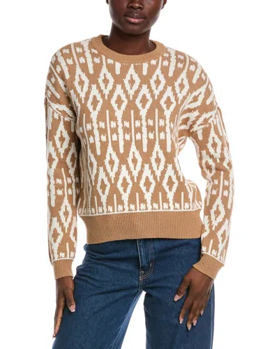 Minnie Rose Fair Isle Crew Sweater In Taupe/white In Multi