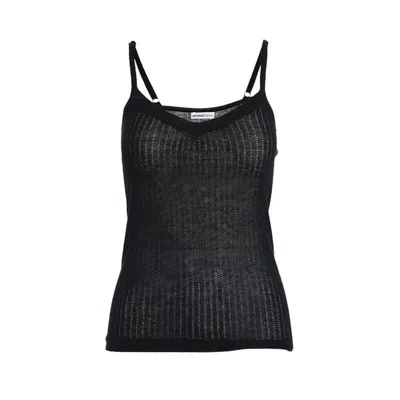 Minnie Rose Cotton/cashmere Pointell Ribbed Tank In Black